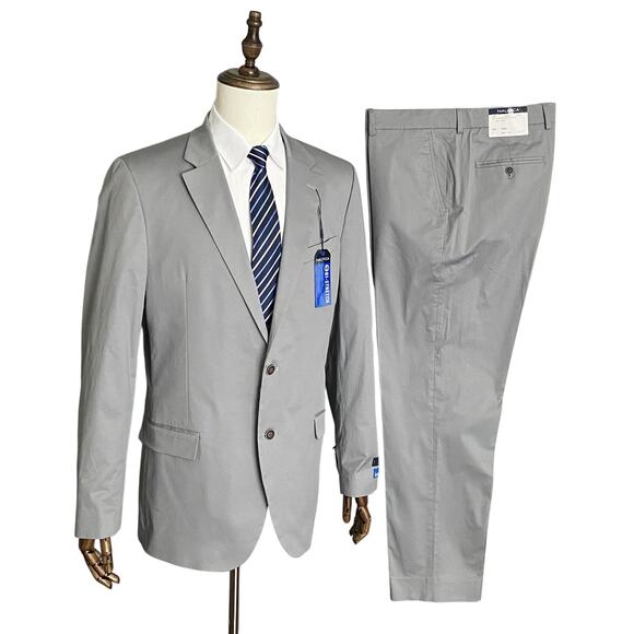 Nautica Other - Nautica Men's 2-Piece Suit 36R 30W Bi-Stretch Cotton Gaff Solid Grey NEW